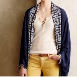 Saturday Sunday Anthropologie Cardigan Sweater Linen Navy Blue Boho Size XS / S